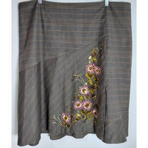 venezia Embroidered Plaid Skirt Brown Woven Women Size 18
